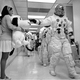 Prior to launch, NASA astronaut Thomas Stafford touches Snoopy’s nose for good luck.